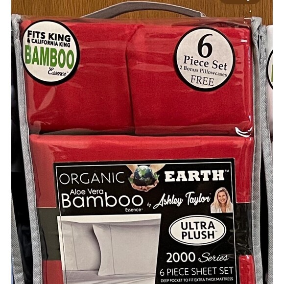 Organic Earth Bamboo Deep Pocket Sheet Set QUEEN 2000 Series 6 Piece Set - RED - Picture 2 of 2